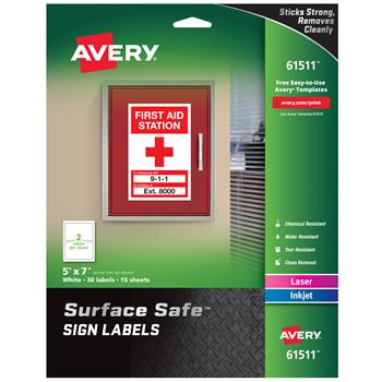 Avery Removable Label Safety Signs, Printable, 5 in x 7 in, White, 30/Pack