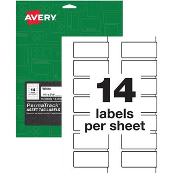 Avery PermaTrack Durable Asset Tag Labels, 1.25&quot; x 2.75&quot;, White, 112 Labels/PK