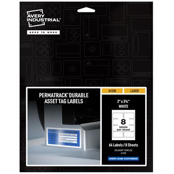 Avery PermaTrack Durable Asset Tag Labels, 2 in x 3-3/4 in, White, 64/Pack