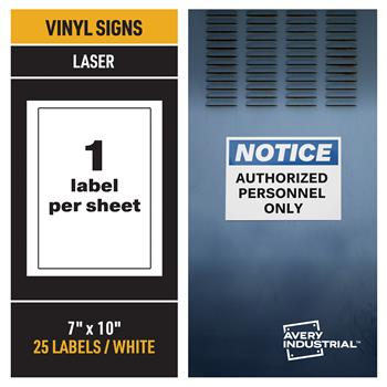 Avery Industrial Adhesive Vinyl Signs, Notice Sign, 7 in x 10 in, 3.4 mil, Blue and White, 25/Pack