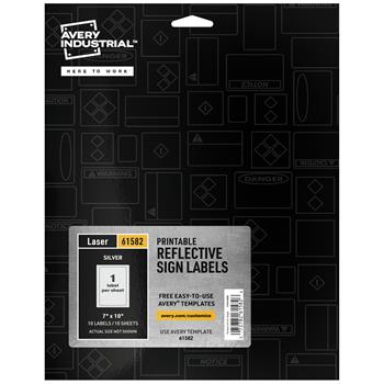 Avery Reflective Labels, 7 in x 10 in, Silver, 10/Pack