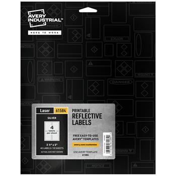Avery Reflective Labels, 3.5 in x 5 in, Silver, 40/Pack