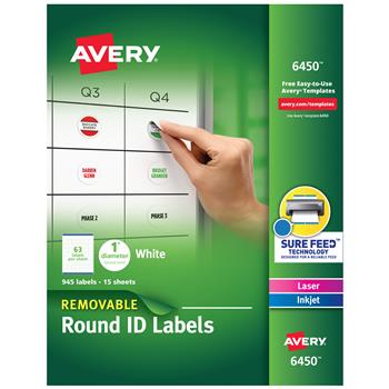 Avery Multiuse Removable Round Labels with Sure Feed, 1 in, White, 945/Pack