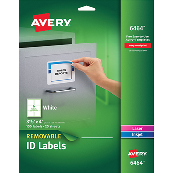 Avery Removable ID Labels, Removable Adhesive, 3 1/3&quot; x 4&quot;, 150/PK