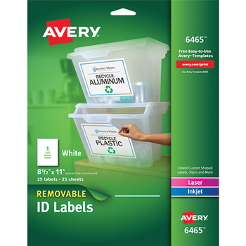 Avery Removable Labels, Removable Adhesive, 8 1/2&quot; x 11&quot;, 25/PK