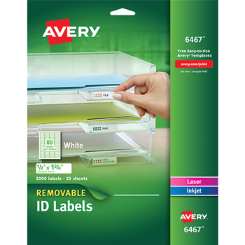 Avery Removable ID Labels, Removable Adhesive, 1/2&quot; x 1 3/4&quot;, 2000/PK