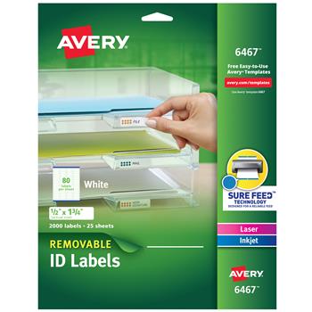 Avery Removable ID Labels, Sure Feed Technology, Removable Adhesive, 1/2 in x 1-3/4 in, 2,000/Pack