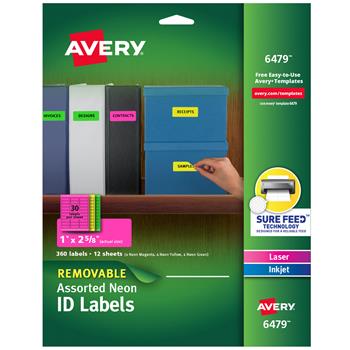 Avery Multipurpose Labels, Removable, 1 in x 2.625 in, Assorted Neon, 360/Pack