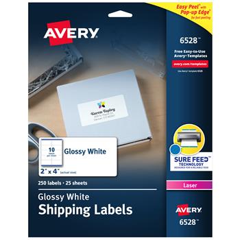 Avery Laser Shipping Labels, 2&quot; x 4&quot;, Glossy White, 250/Pack