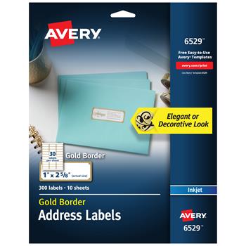Avery Inkjet Address Labels, 1&quot; x 2.63&quot;, Gold Border, 300 Labels