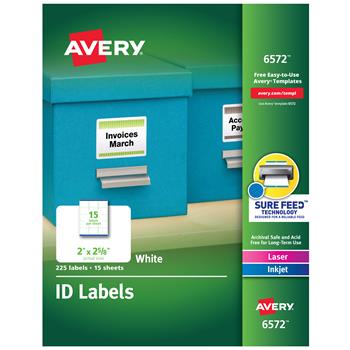 Avery ID Labels, Permanent Adhesive, 2&quot; x 2 5/8&quot;, 225/PK