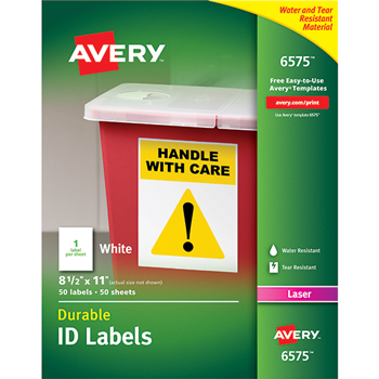 Avery Permanent Durable ID Laser Labels, 8-1/2 x 11, White, 50/Pack