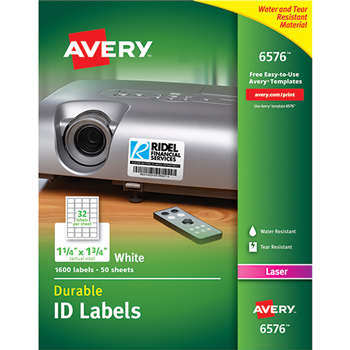 Avery Permanent Durable ID Laser Labels, 1-1/4 x 1-3/4, White, 1600/Pack