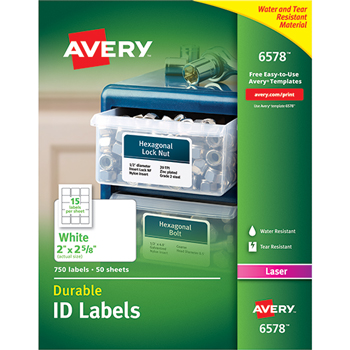 Avery Permanent Durable ID Laser Labels, 2 x 2-5/8, White, 750/Pack