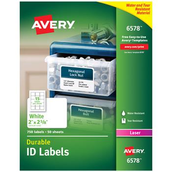 Avery Durable ID Labels, Permanent Adhesive, 2 in x 2-5/8 in, 750/Pack
