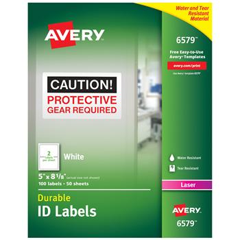 Avery Permanent Durable ID Labels, TrueBlock, 5 in x 8-1/8 in, Matte White, 100/Pack