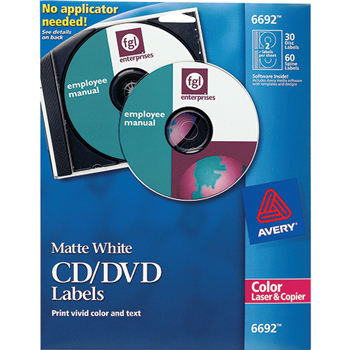 Avery CD/DVD Label, Permanent Adhesive, Print to the Edge, 30 Disc Labels and 60 Spine Labels/PK