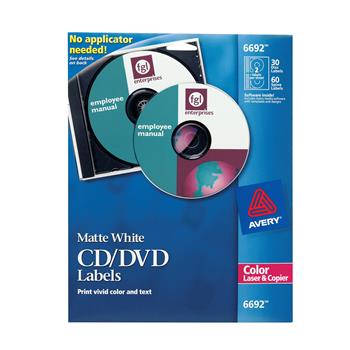 Avery CD/DVD Labels for Color Lasers, Matte White, 30 Disc Labels and 60 Spine Labels/Pack