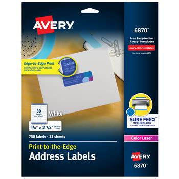 Avery Laser Address Labels, 0.75&quot; x 2.25&quot;, White, 750 Labels