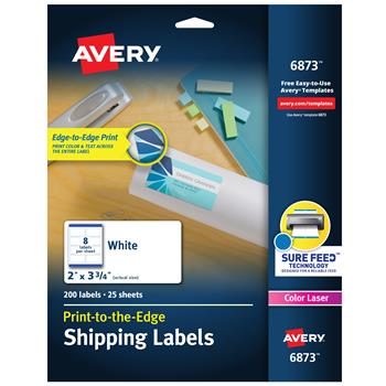 Avery Print To The Edge Laser Color Shipping Labels, 2&quot; x 3-3/4&quot;, White, 200/Pack