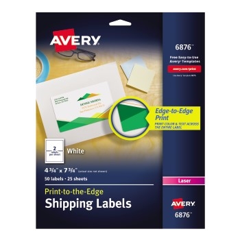 Avery Shipping Labels, Print to the Edge, Permanent Adhesive, 4 3/4&quot; x 7 3/4&quot;, 50/PK