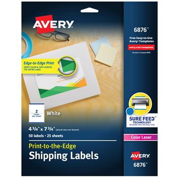 Avery Print To The Edge Laser Color Shipping Labels, 4-3/4&quot; x 7-3/4&quot;, White, 50/Pack