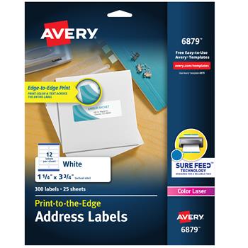 Avery Laser Print to the Edge Shipping Labels, 1.25&quot; x 3.75&quot;, White, 300 Labels