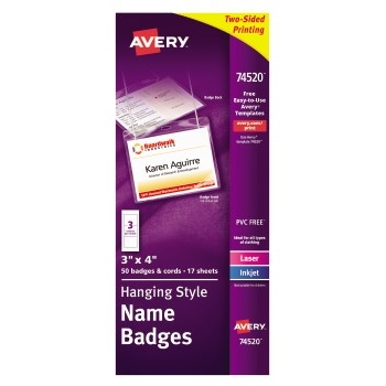 Avery Top-Loading Hanging Name Badges, 3&quot; x 4&quot;, 50/BX