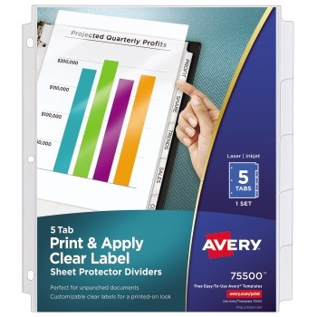 Avery Print &amp; Apply Clear Label Sheet Protector Dividers, Index Maker&#174; Easy Peel™ Printable Labels, 5/ST