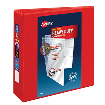 Avery&#174; Heavy-Duty View Binder, 3&quot; One-Touch Rings, 670-Sheet Capacity, DuraHinge&#174;, Red