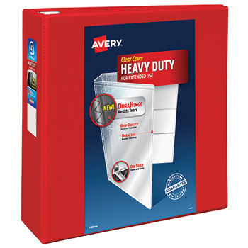 Avery Heavy-Duty View Binder, 4&quot; One-Touch Rings, 780-Sheet Capacity, DuraHinge&#174;, Red