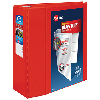 Avery Heavy-Duty View Binder, 5&quot; One-Touch Rings, 1,050-Sheet Capacity, DuraHinge&#174;, Red, 2/CT