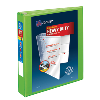 Avery Heavy-Duty View Binder, 1 1/2&quot; One-Touch Rings, 375-Sheet Capacity, DuraHinge&#174;, Chartreuse