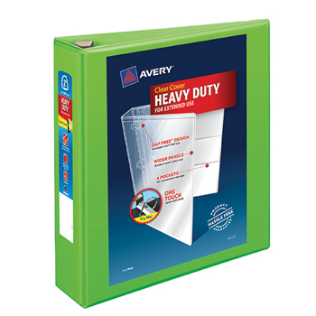 Avery Heavy-Duty View Binder, 2&quot; One-Touch Rings,  540-Sheet Capacity, DuraHinge&#174;, Chartreuse