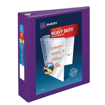 Avery Heavy-Duty View Binder, 2&quot; One-Touch Rings, 500-Sheet Capacity, DuraHinge&#174;, Purple