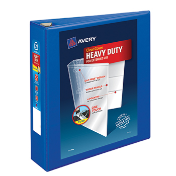 Avery Heavy-Duty View Binder, 2&quot; One-Touch Rings, 500-Sheet Capacity, DuraHinge&#174;, Pacific Blue