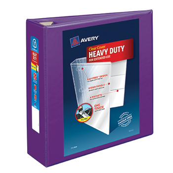 Avery Heavy-Duty View Binder, 3&quot; One-Touch Rings, 670-Sheet Capacity, DuraHinge&#174;, Purple