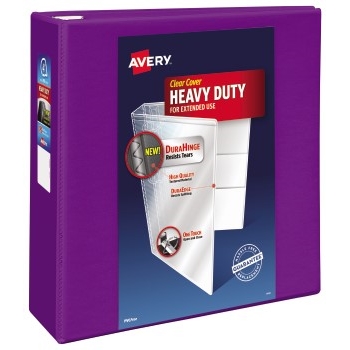 Avery Heavy-Duty View Binder, 4&quot; One-Touch Rings, 780-Sheet Capacity, DuraHinge&#174;, Purple