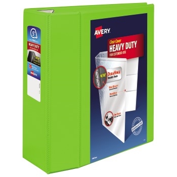 Avery Heavy-Duty View Binder  5&quot; One-Touch Rings, 1,050-Sheet Capacity, DuraHinge&#174;, Chartreuse