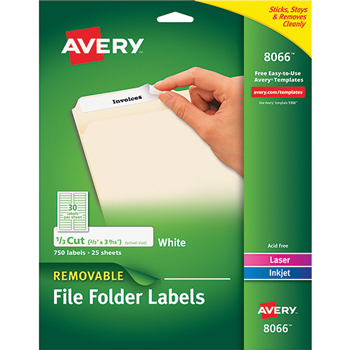 Avery Removable Filing Labels, Removable Adhesive, 2/3&quot; x 3 7/16&quot;, 750/PK