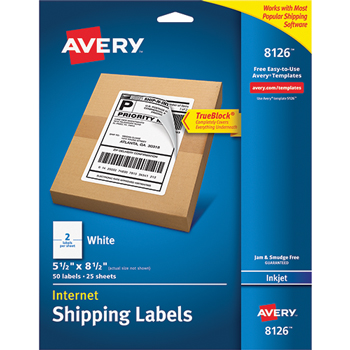 Avery Internet Shipping Labels, TrueBlock&#174; Technology, Permanent Adhesive, 5 1/2&quot; x 8 1/2&quot;, 50/PK
