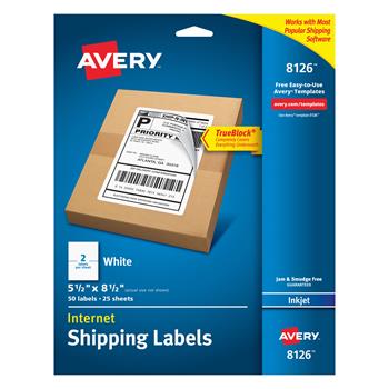 Avery Inkjet Internet Shipping Labels, 5-1/2&quot; x 8-1/2&quot;, White, 50/Pack