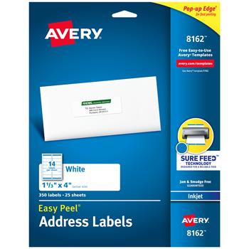 Avery Inkjet Easy Peel Address Labels, 1.33&quot; x 4&quot;, White, 350 Labels