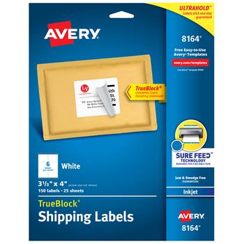 Avery TrueBlock Inkjet Shipping Labels, 3-1/3&quot; x 4&quot;, White, 150/Pack