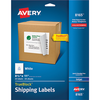 Avery Shipping Labels, TrueBlock&#174; Technology, Permanent Adhesive, 8 1/2&quot; x 11&quot;, 25/PK