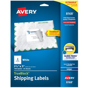 Avery TrueBlock Inkjet Shipping Labels, 3-1/2&quot; x 5&quot;, White, 100/Pack