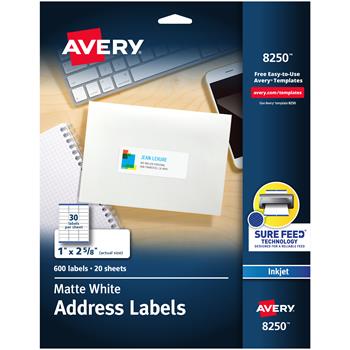 Avery Inkjet Address Labels, 1&quot; x 2.63&quot;, White, 600 Labels