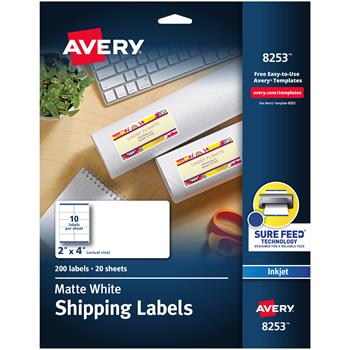 Avery Inkjet Shipping Labels, 2&quot; x 4&quot;, Matte White, 200/Pack