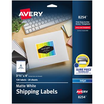 Avery Inkjet Shipping Labels, 3-1/3&quot; x 4&quot;, Matte White, 120/Pack