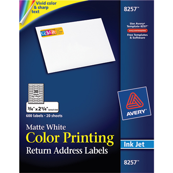 Avery Color Printing Labels, Permanent Adhesive, Matte, 3/4&quot; x 2-1/4&quot;, 600/PK